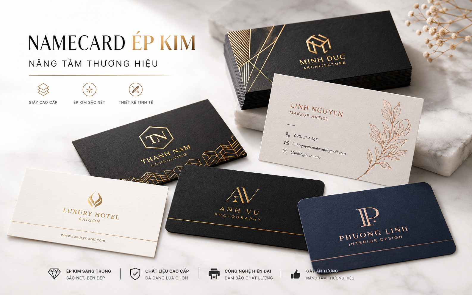 Namecard ép kim nhũ vàng cao cấp in tại Bình Dương